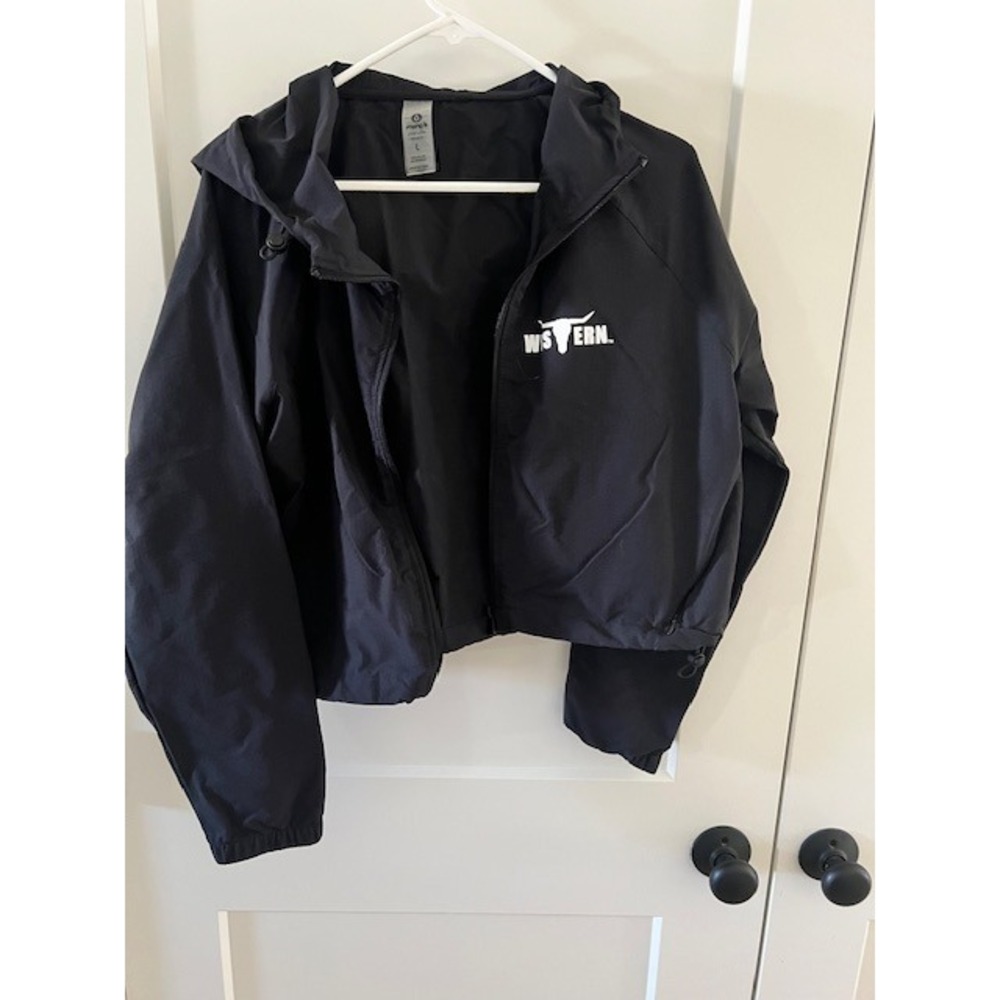Mono B Western Black Cropped Windbreaker Hooded Jacket AJ7204 Womens Large